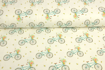 Restmenge 1 Meter Jersey mit Fahrrädern und Blumen